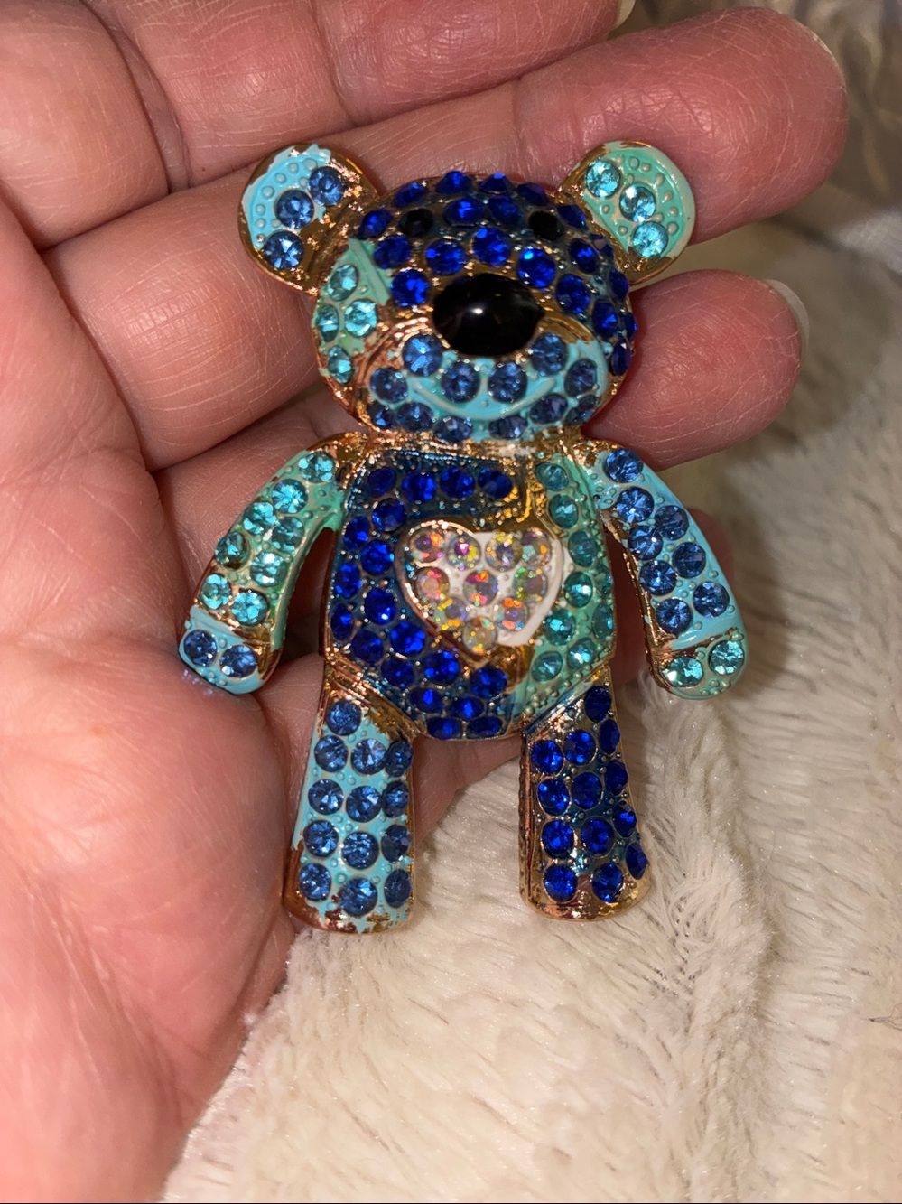 Blue Crystal Teddy Bear Pin - Accessories